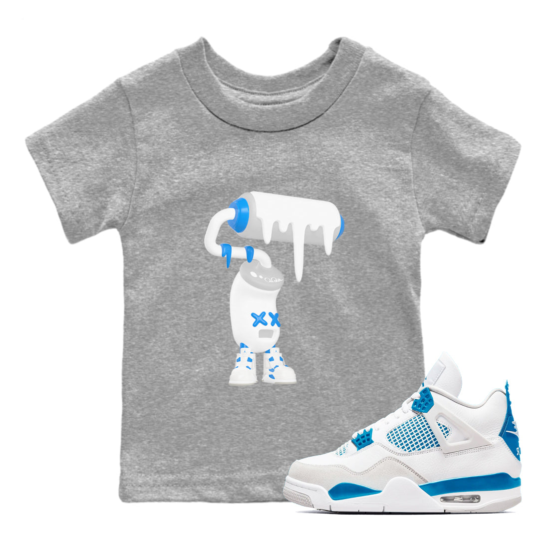 3D Paint Roller snkmatch Tees Kids - Air Jordan 4 Military Blue