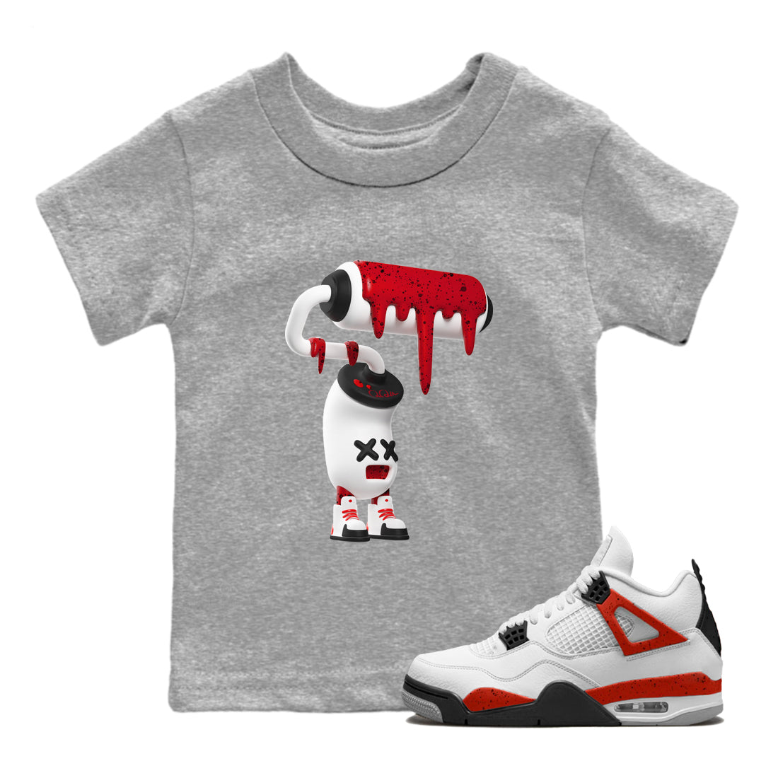 3D Paint Roller Kids Tops - Air Jordan 4 Red Cement