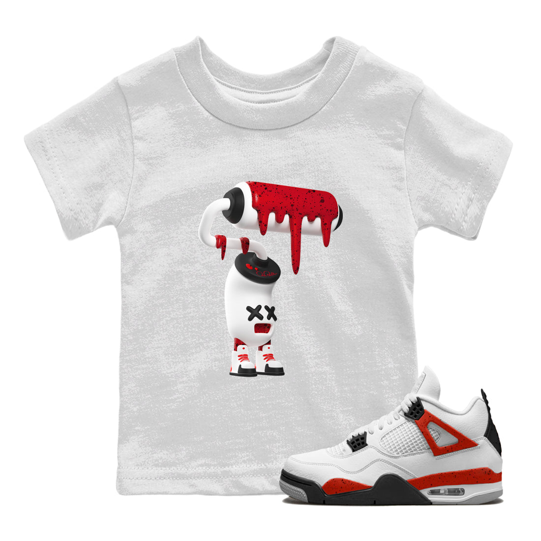 3D Paint Roller Kids Tops - Air Jordan 4 Red Cement