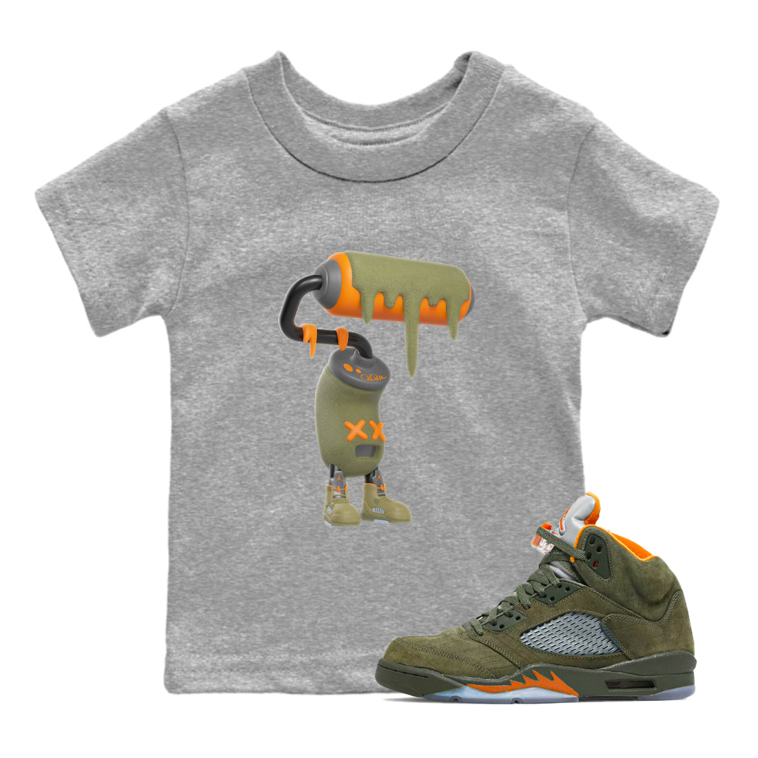 3D Paint Roller snkmatch Tees Kids - Air Jordan 5 Olive