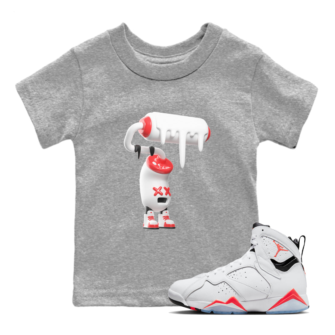 3D Paint Roller Kids Tops - Air Jordan 7 White Infrared
