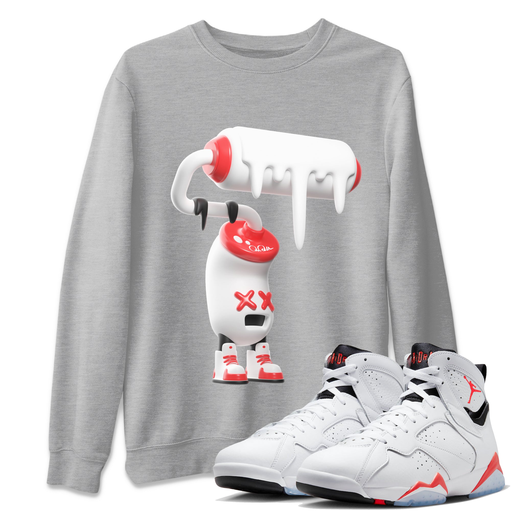 3D Paint Roller Unisex Tops - Air Jordan 7 White Infrared