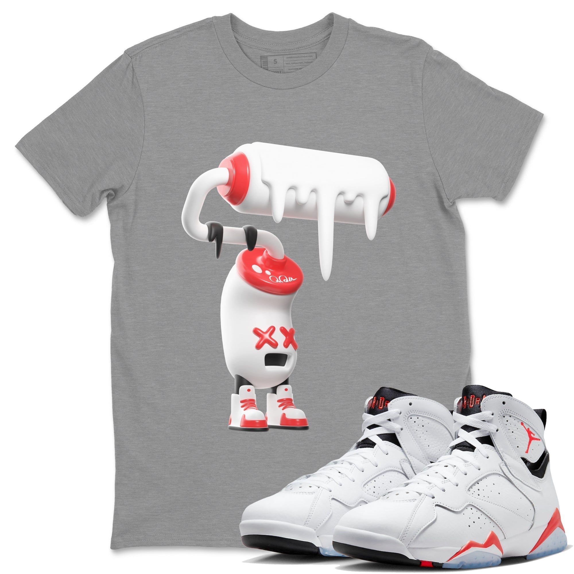 3D Paint Roller Unisex Tops - Air Jordan 7 White Infrared
