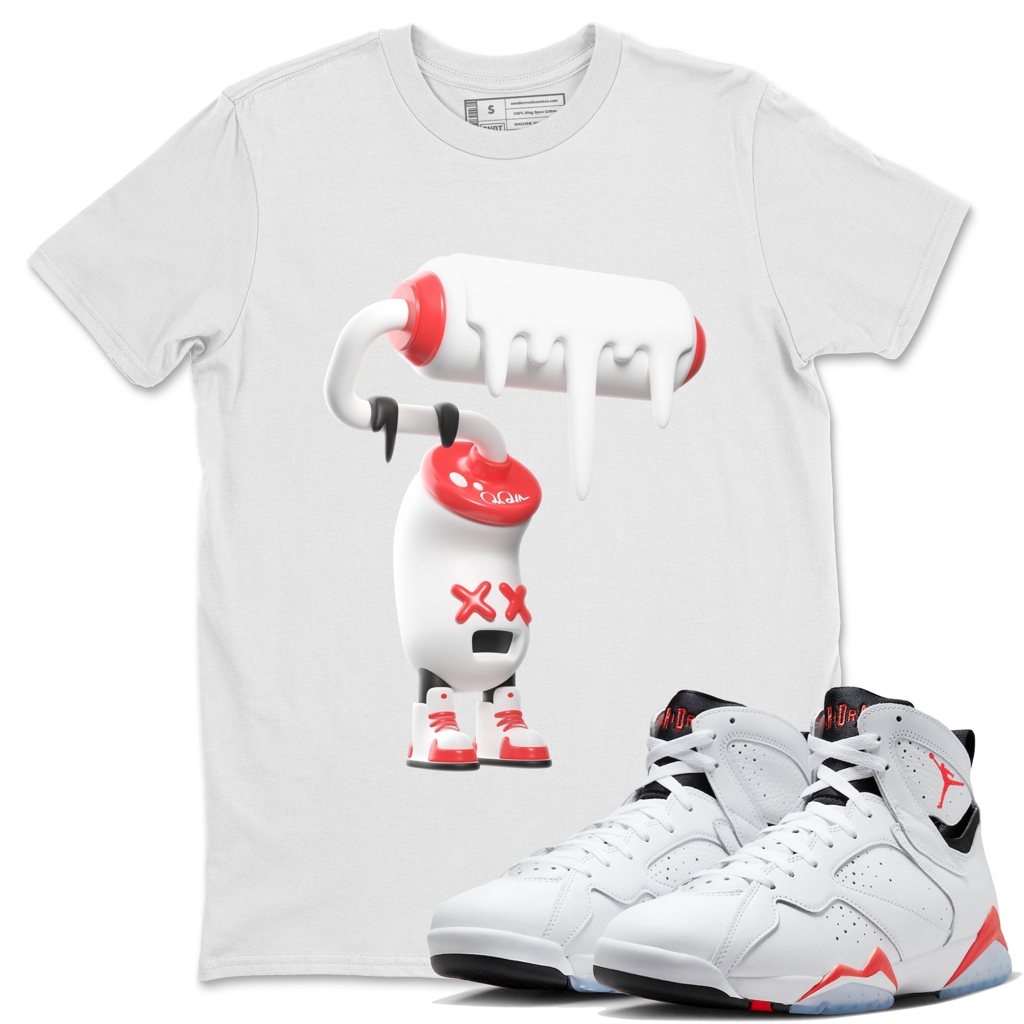 3D Paint Roller Unisex Tops - Air Jordan 7 White Infrared