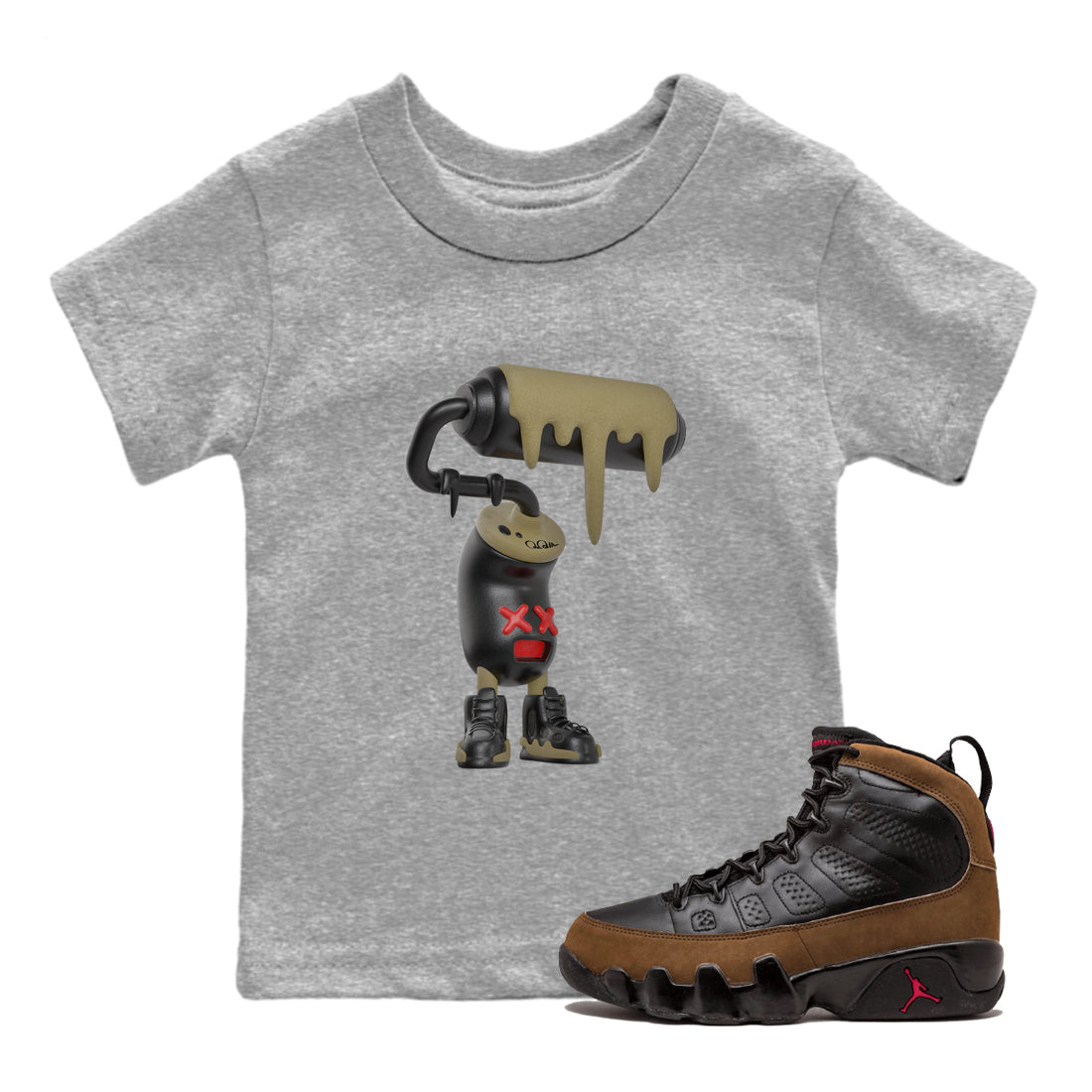 3D Paint Roller snkmatch Tees Kids - Air Jordan 9 Olive