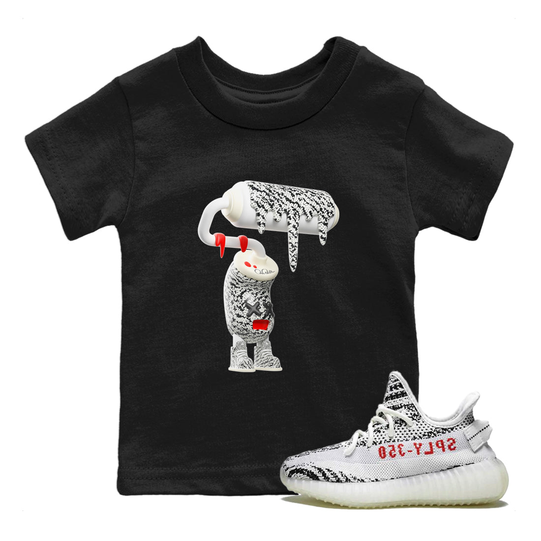 3D Paint Roller Kids Tops - Yeezy 350 Zebra