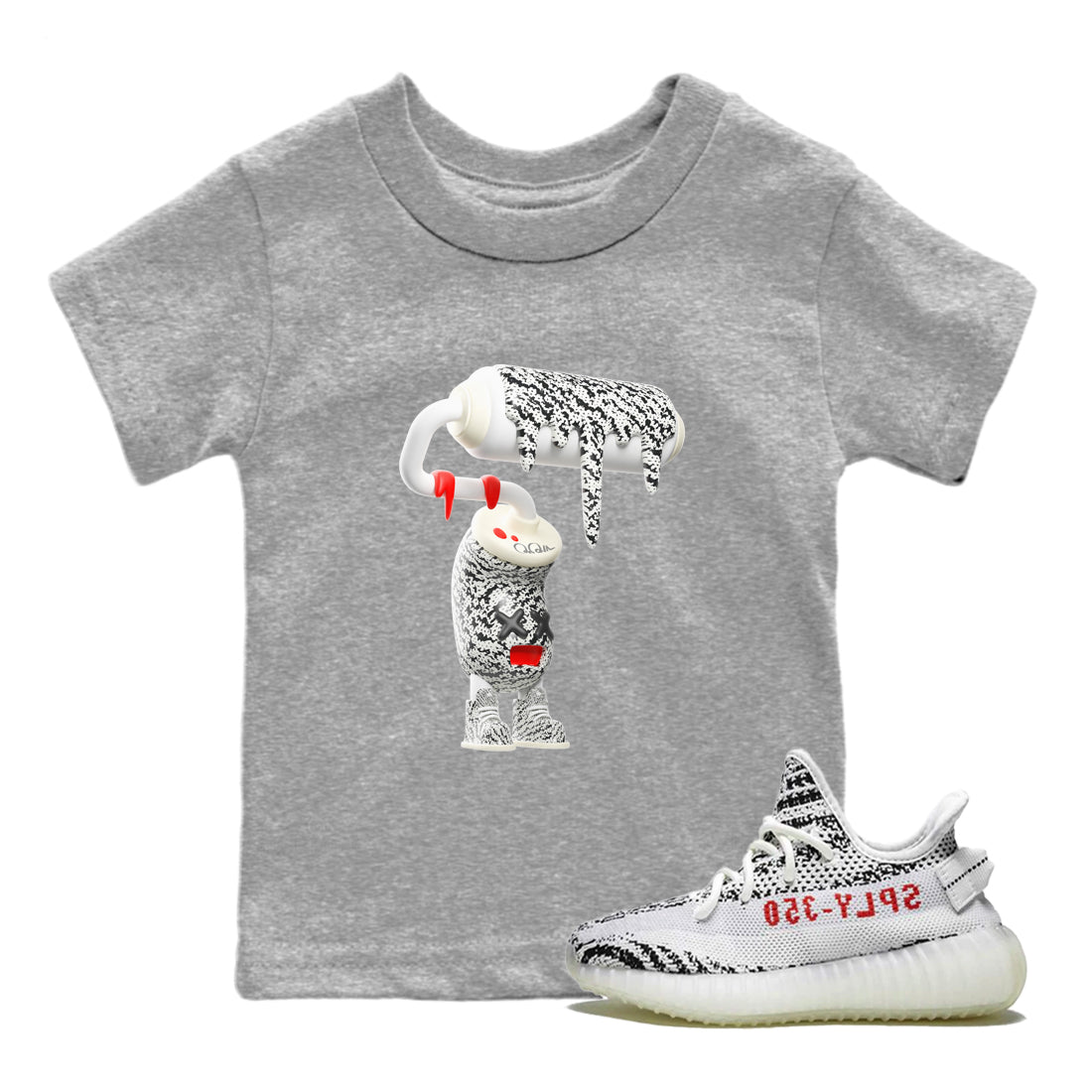 3D Paint Roller Kids Tops - Yeezy 350 Zebra