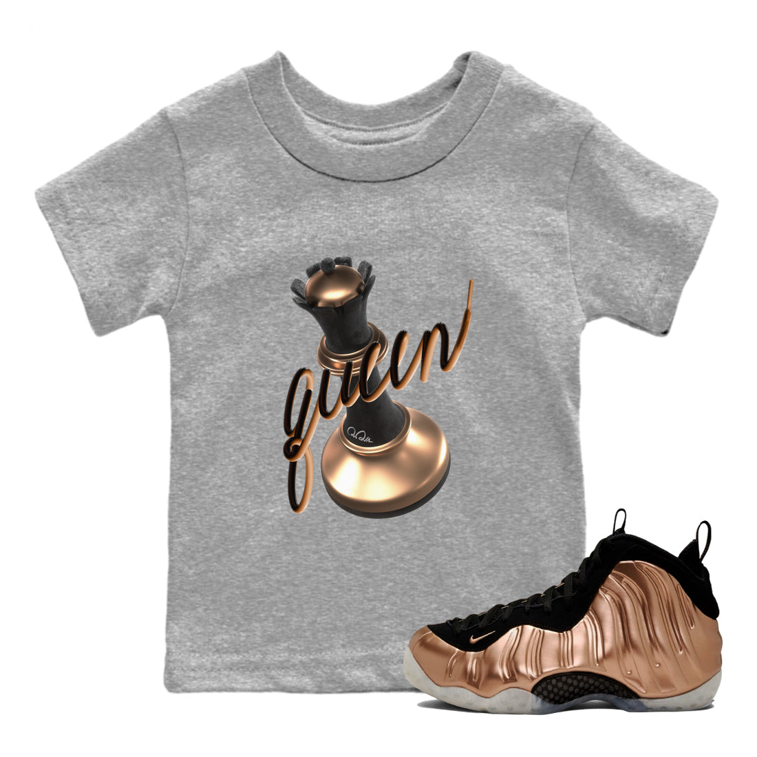 3D Queen snkmatch Tees Kids - Air Foamposite One Metallic Copper