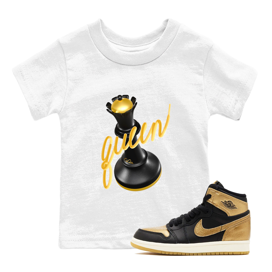 3D Queen snkmatch Tees Kids - Air Jordan 1 Black Metallic Gold