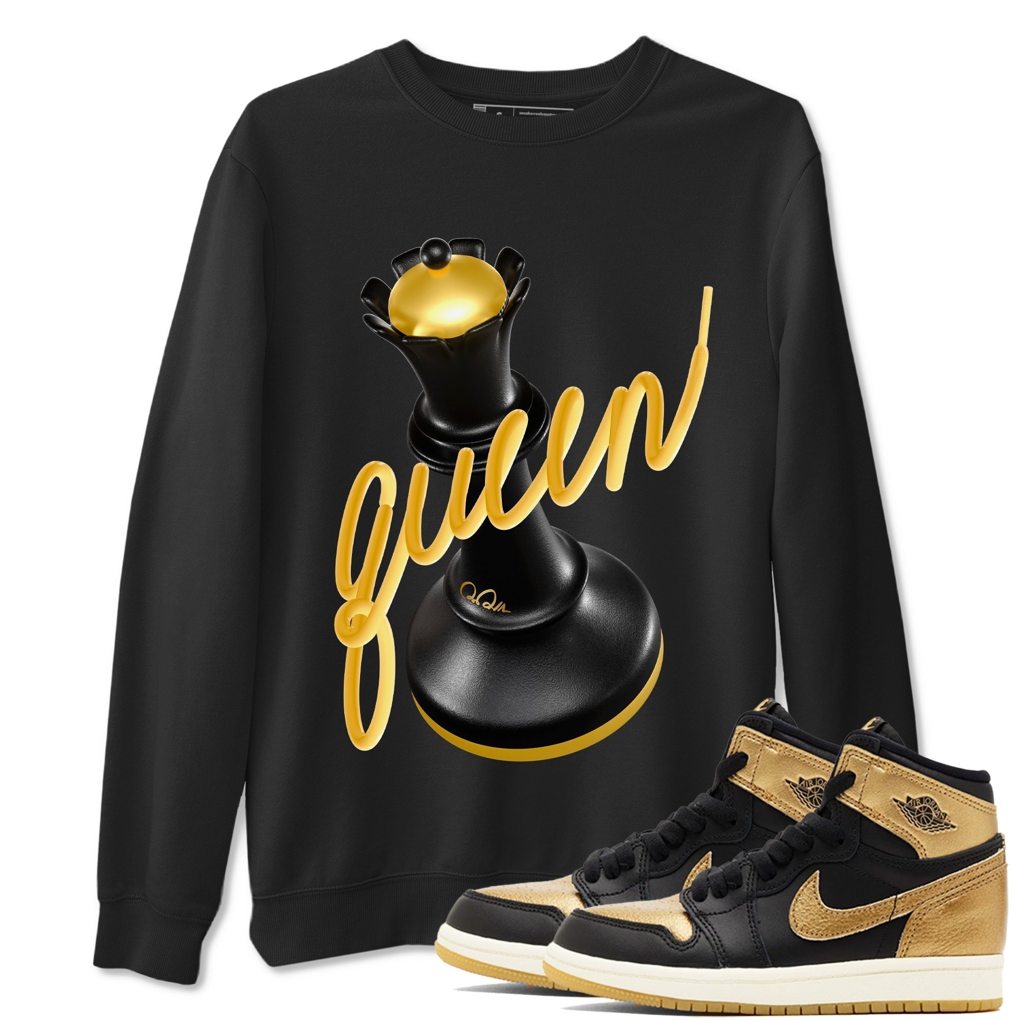 3D Queen snkmatch Tees - Air Jordan 1 Black Metallic Gold