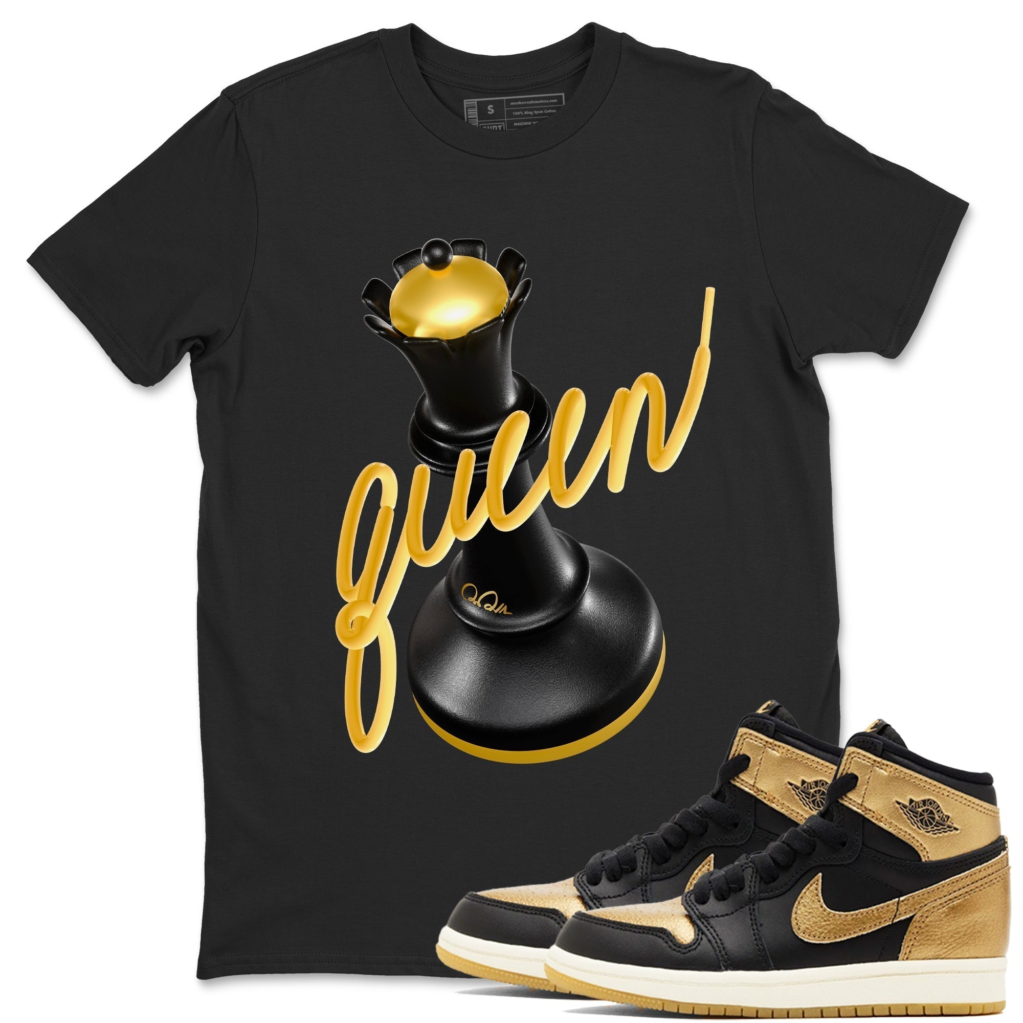 3D Queen snkmatch Tees - Air Jordan 1 Black Metallic Gold