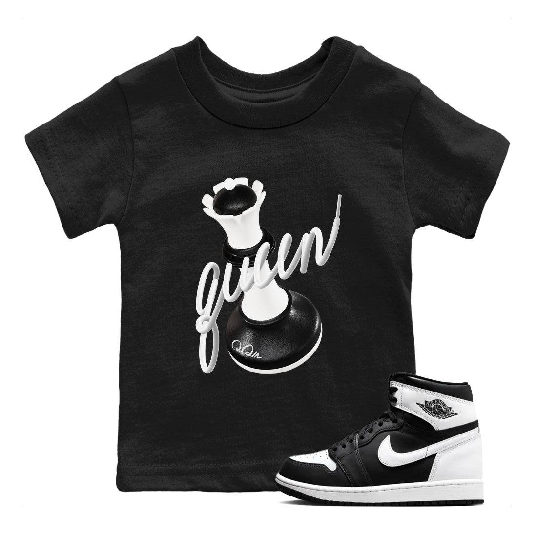 3D Queen snkmatch Tees Kids - Air Jordan 1 Black White