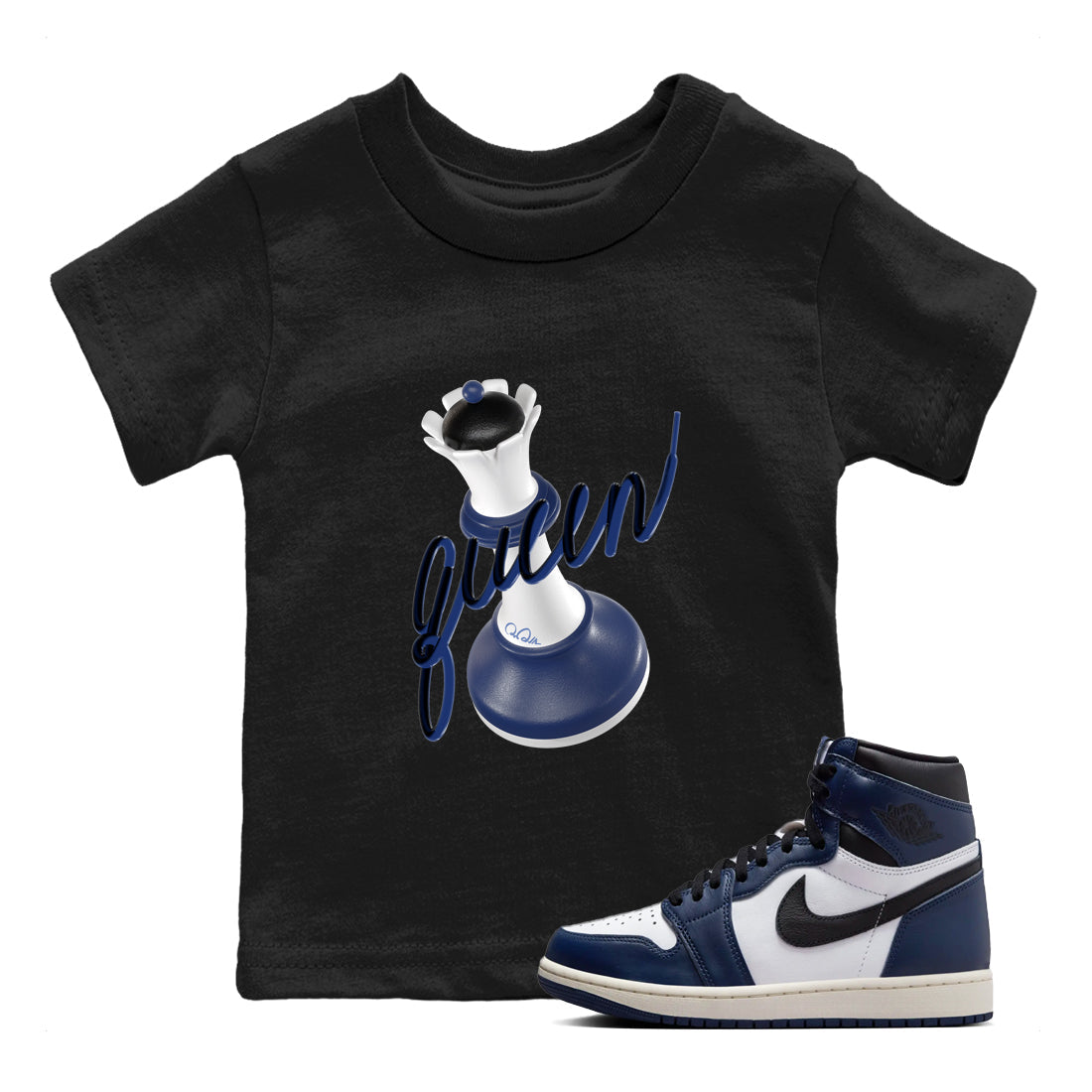 3D Queen snkmatch Tees Kids - Air Jordan 1 Midnight Navy