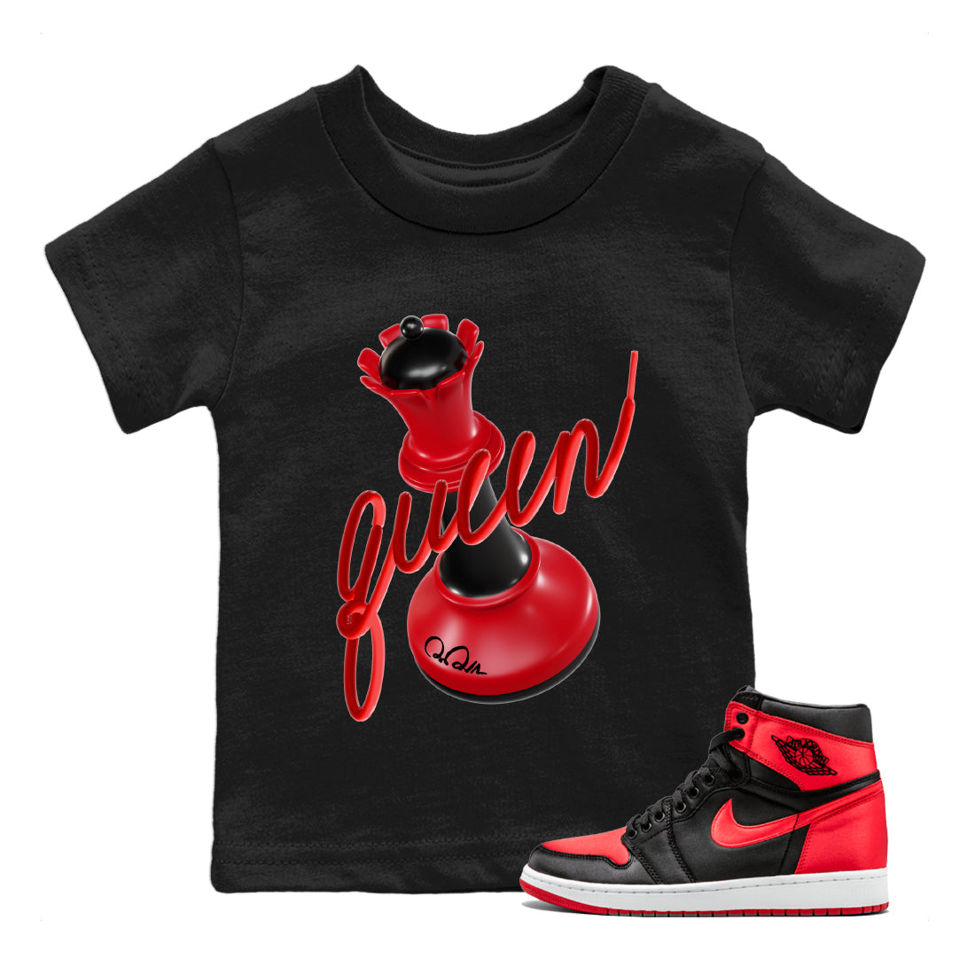 3D Queen Kids Tops - Air Jordan 1 Satin Bred