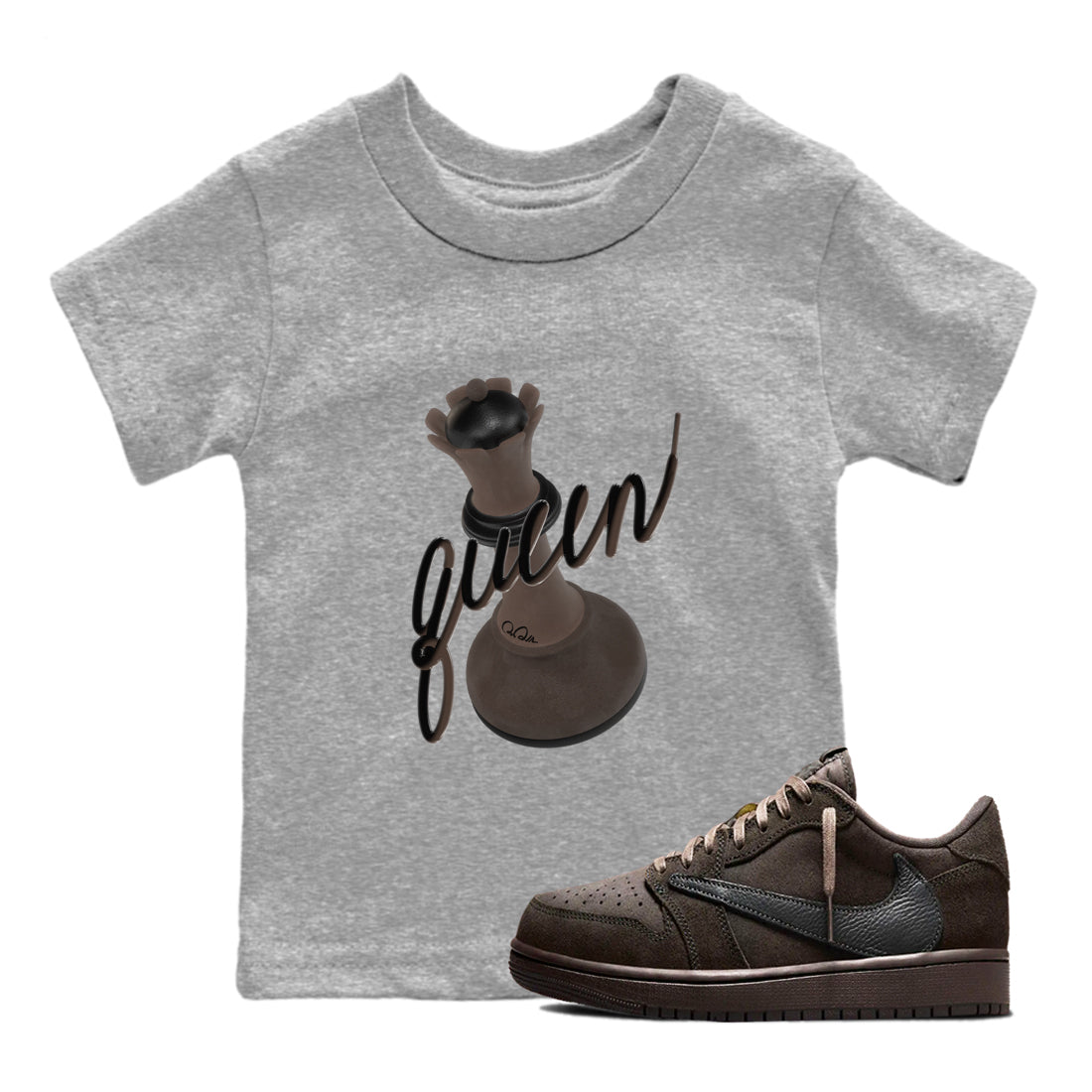 3D Queen snkmatch Tees Kids - Air Jordan 1 Travis Scott Velvet Brown