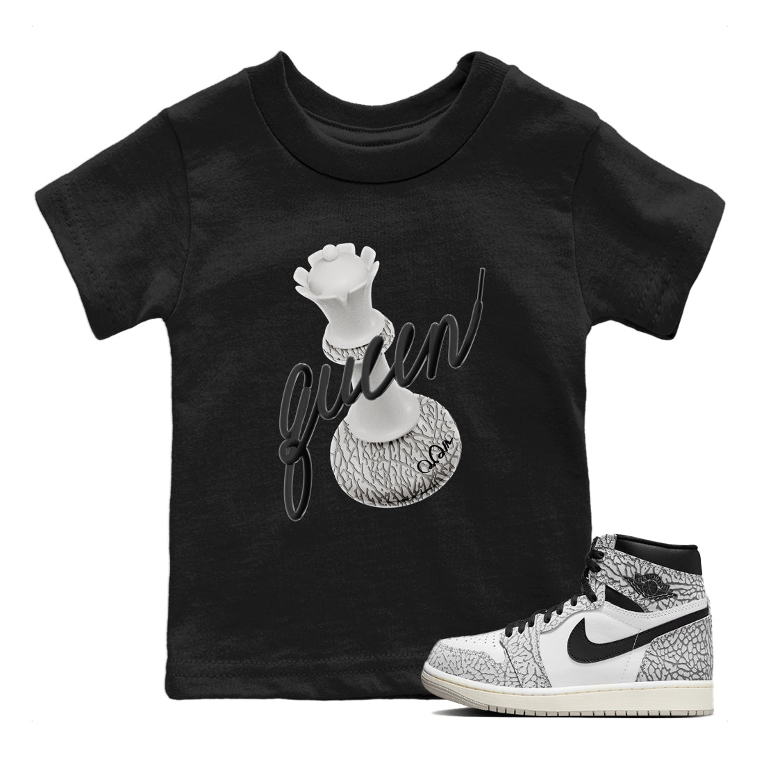 3D Queen Kids Tops - Air Jordan 1 White Cement