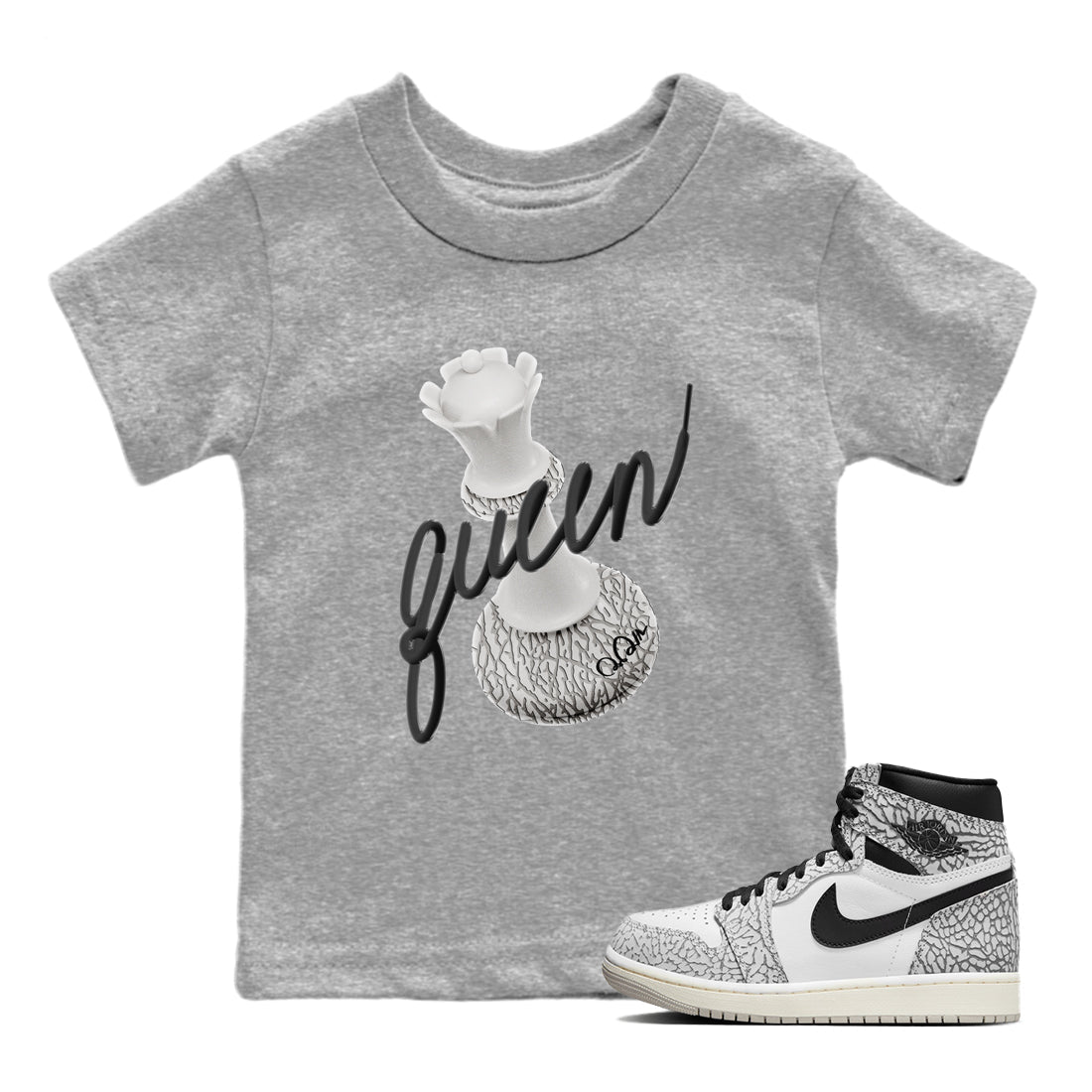 3D Queen Kids Tops - Air Jordan 1 White Cement