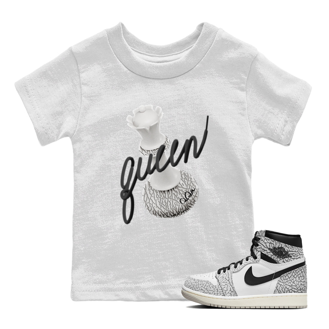 3D Queen Kids Tops - Air Jordan 1 White Cement