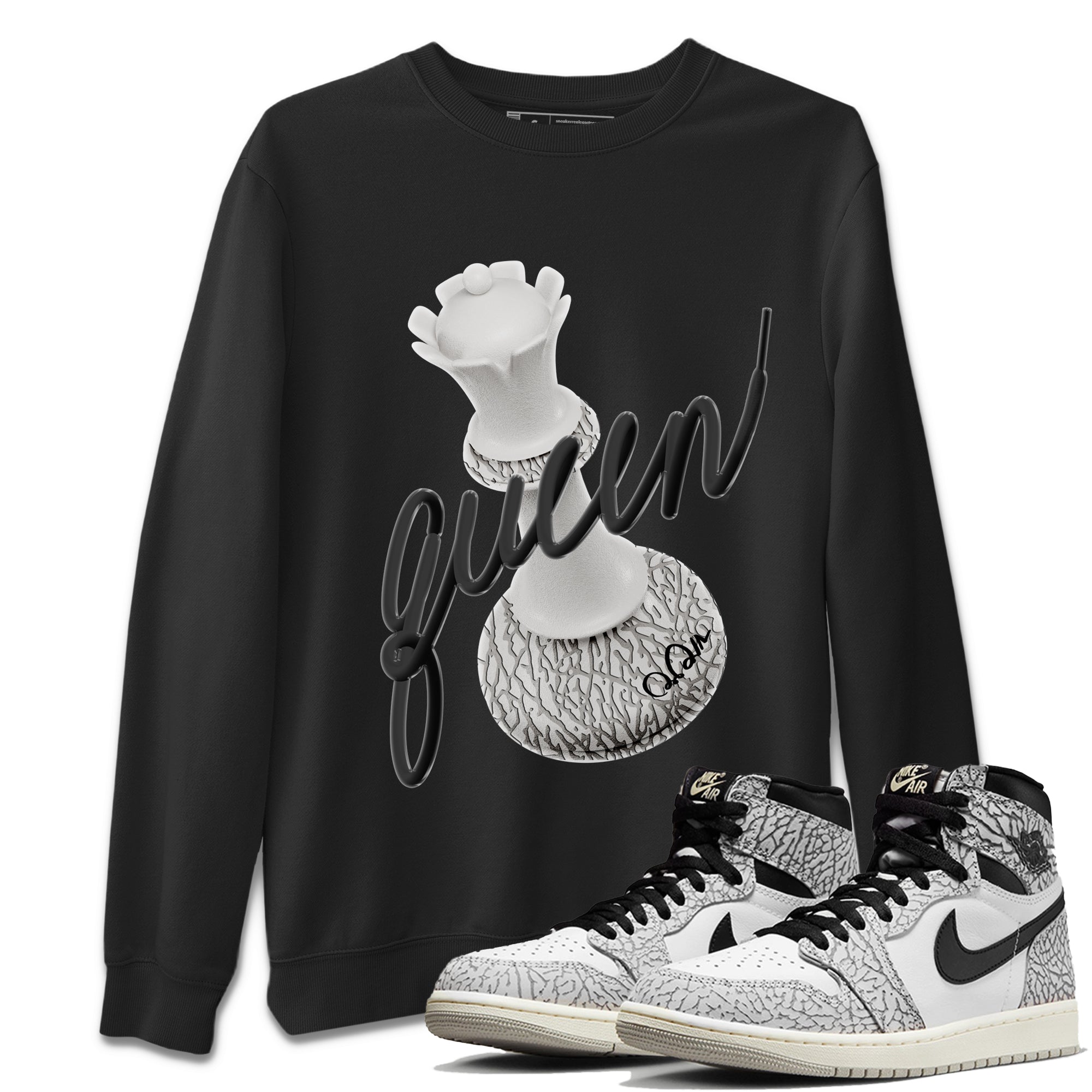 3D Queen Unisex Tops - Air Jordan 1 White Cement