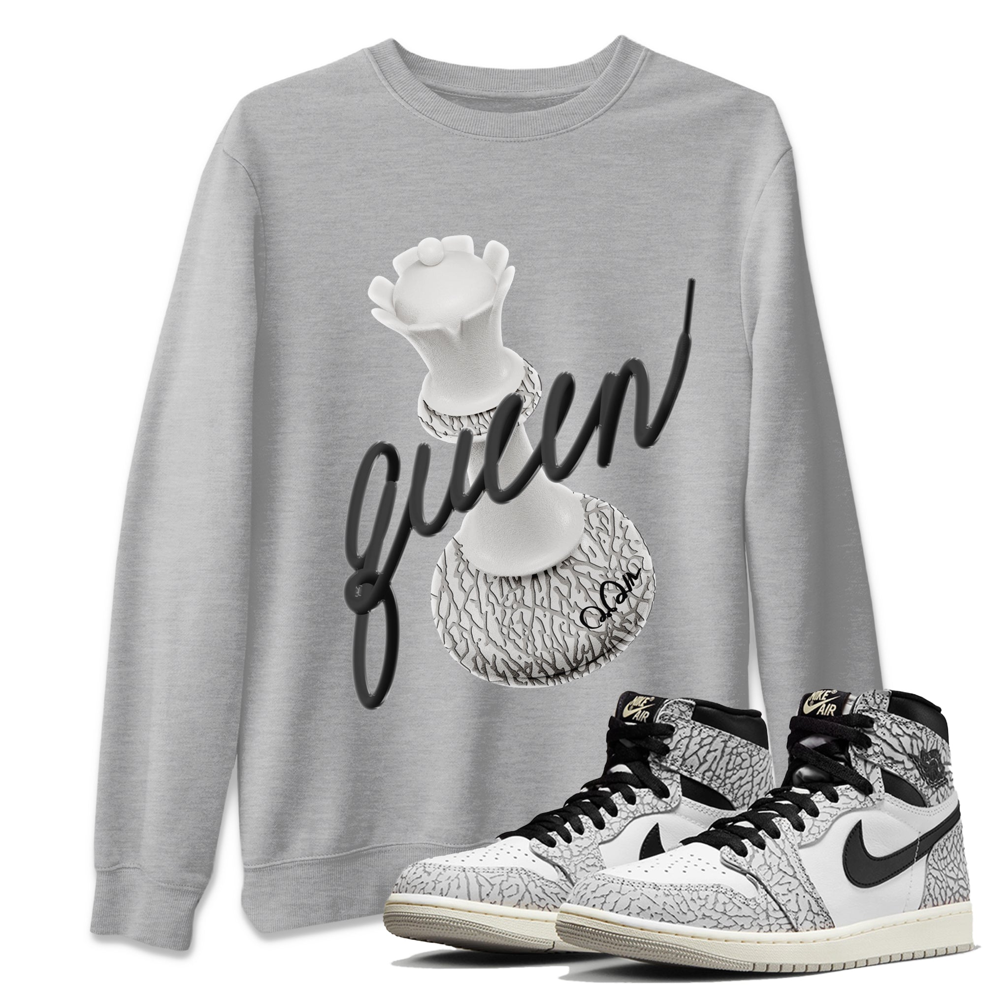 3D Queen Unisex Tops - Air Jordan 1 White Cement