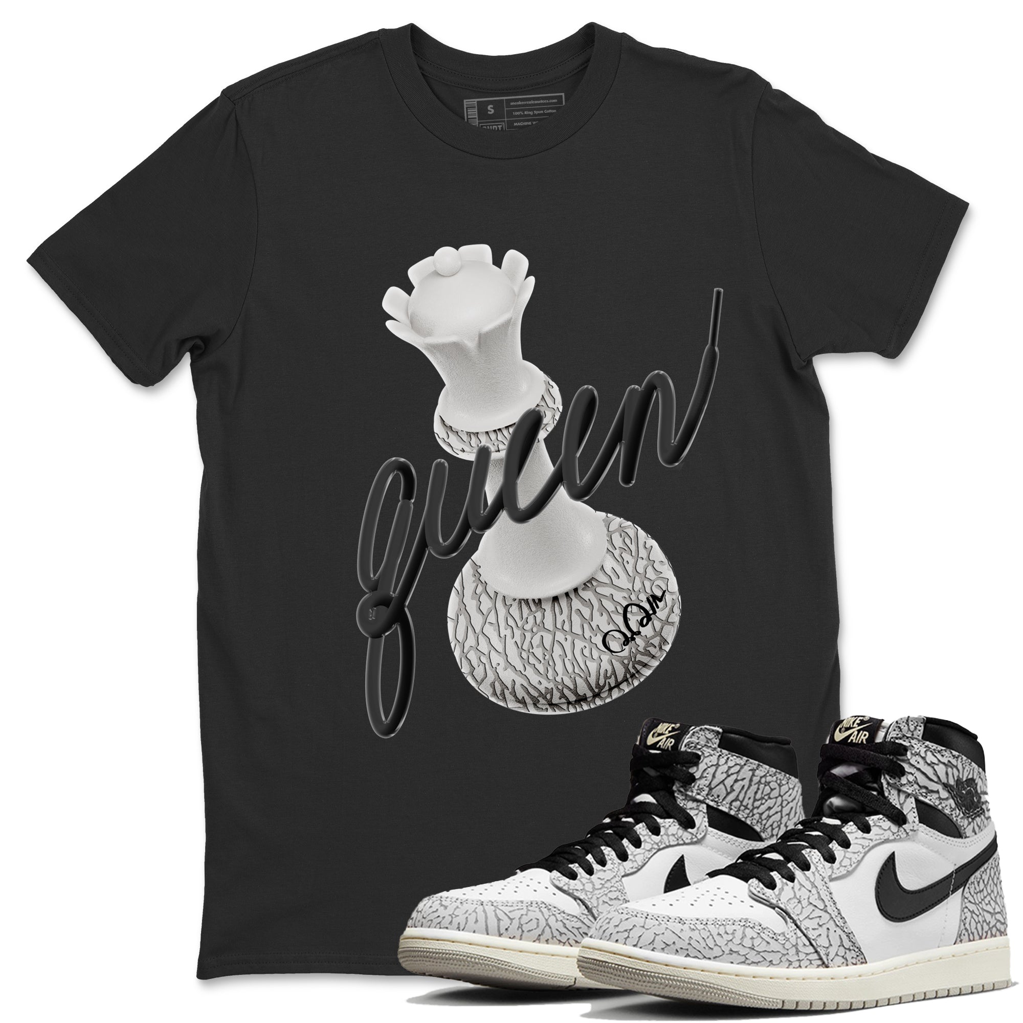 3D Queen Unisex Tops - Air Jordan 1 White Cement