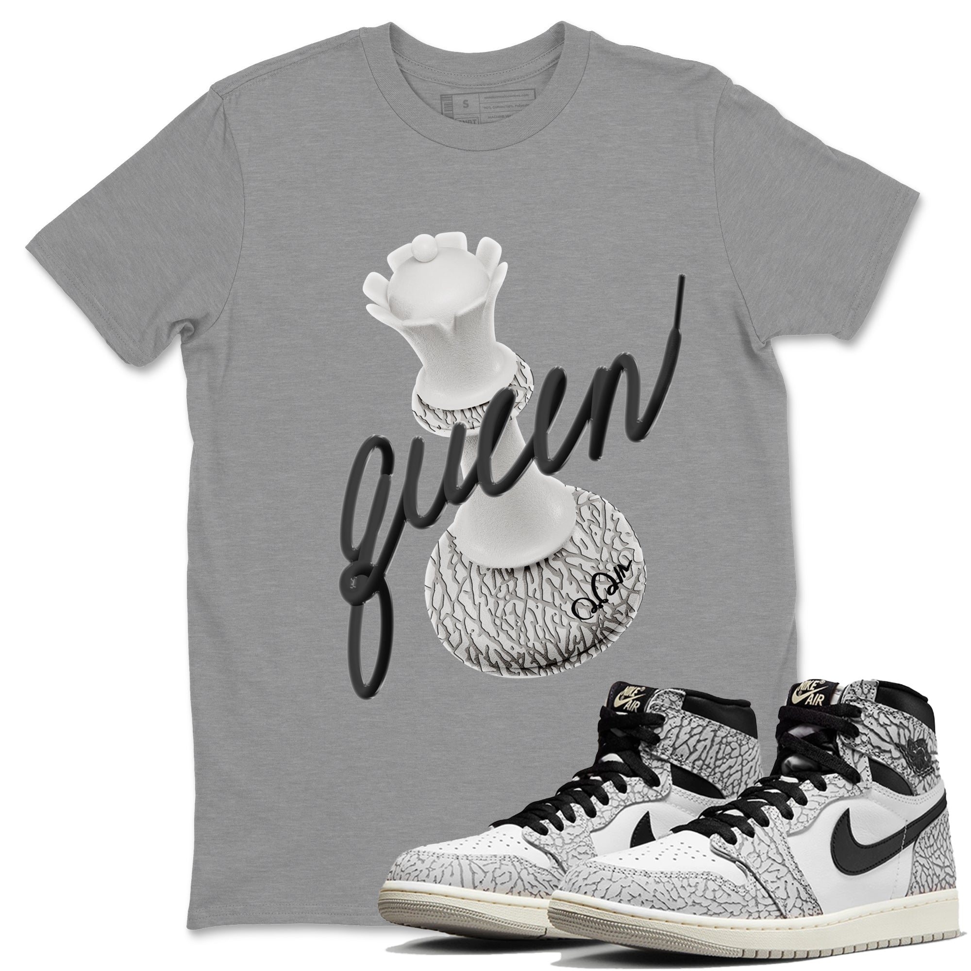 3D Queen Unisex Tops - Air Jordan 1 White Cement