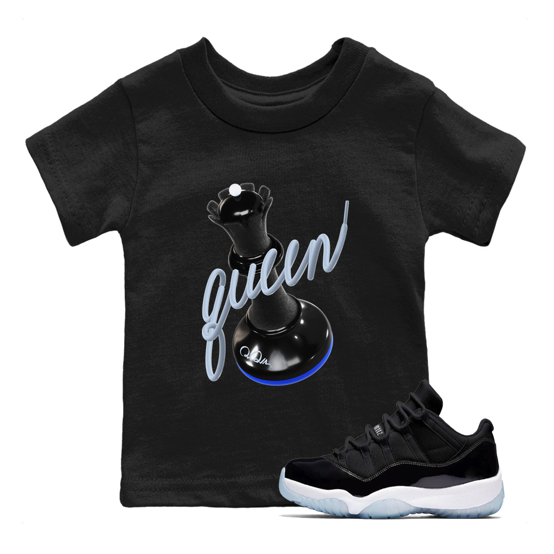 3D Queen snkmatch Tees Kids - Air Jordan 11 Black and Varsity Royal