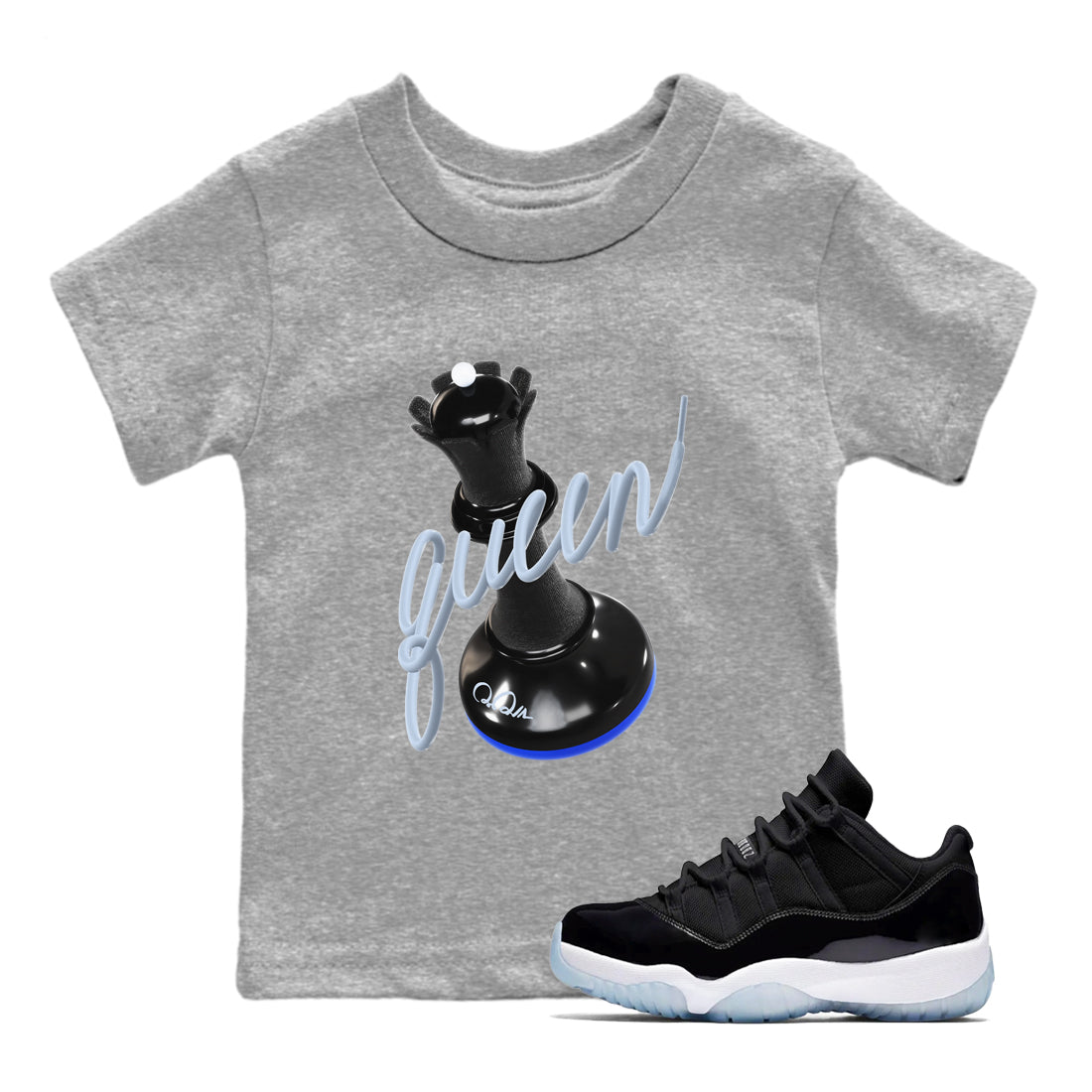 3D Queen snkmatch Tees Kids - Air Jordan 11 Black and Varsity Royal