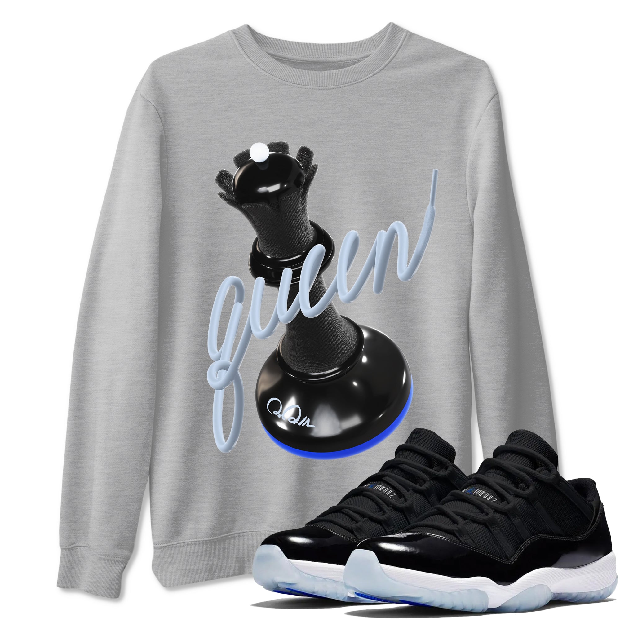 3D Queen snkmatch Tees - Air Jordan 11 Black and Varsity Royal