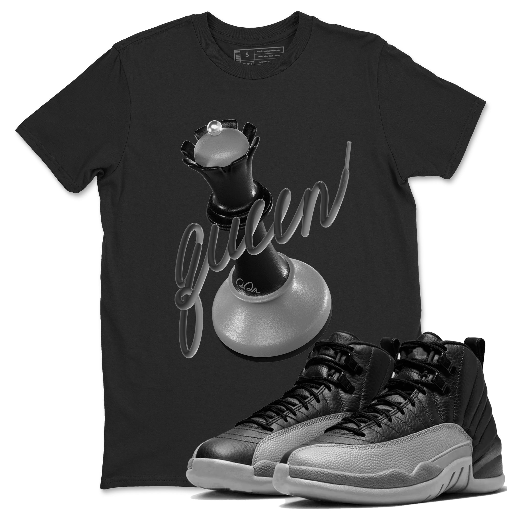3D Queen snkmatch Tees - Air Jordan 12 Black Wolf Grey