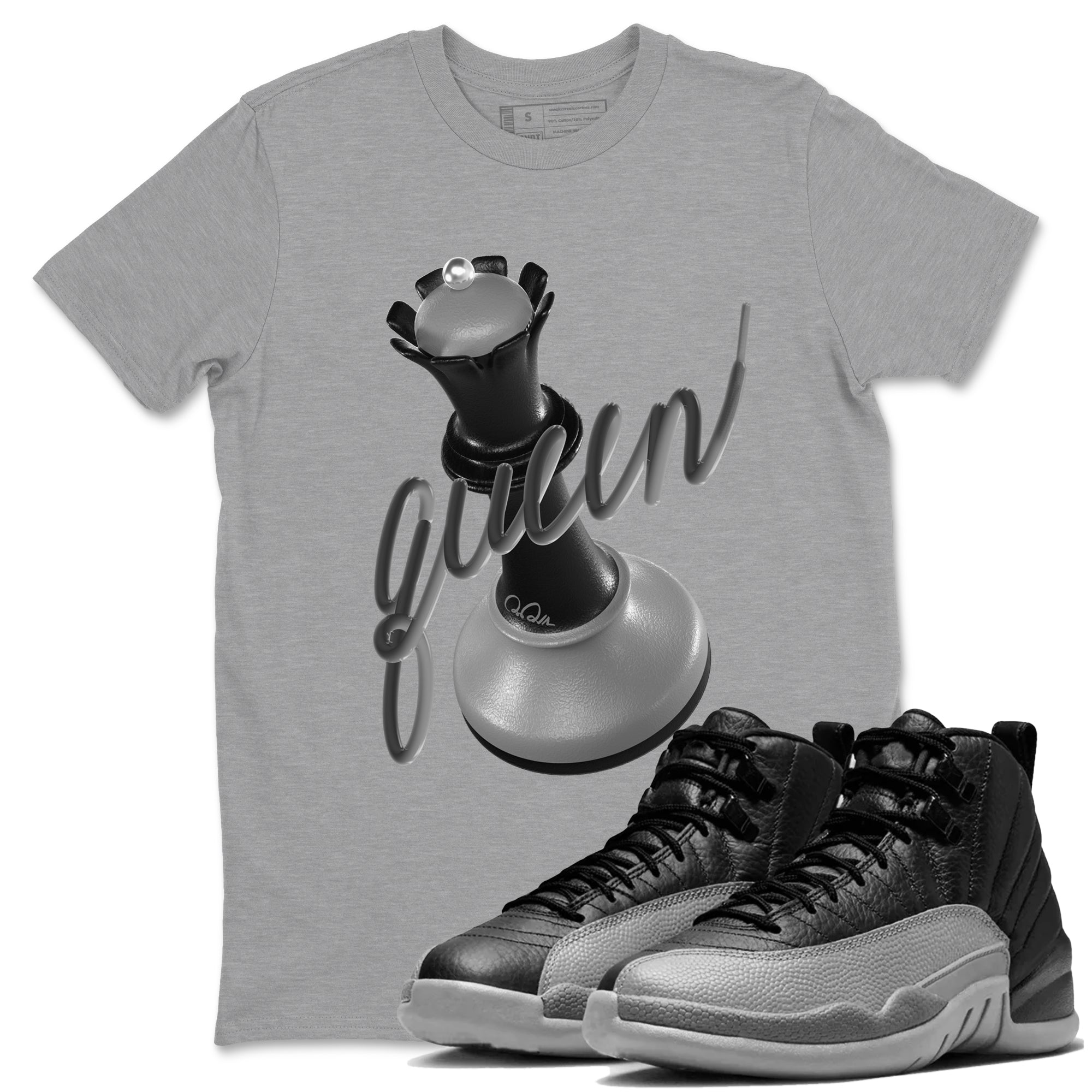 3D Queen snkmatch Tees - Air Jordan 12 Black Wolf Grey