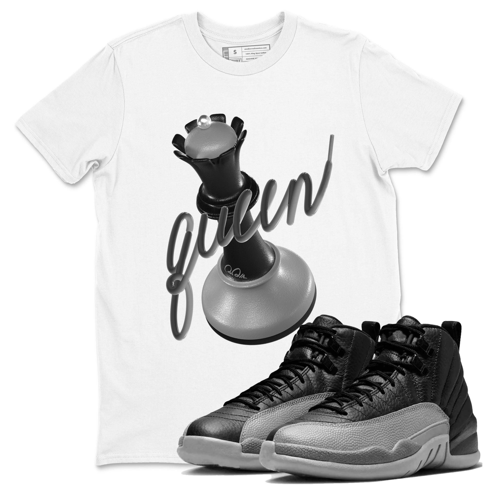 3D Queen snkmatch Tees - Air Jordan 12 Black Wolf Grey