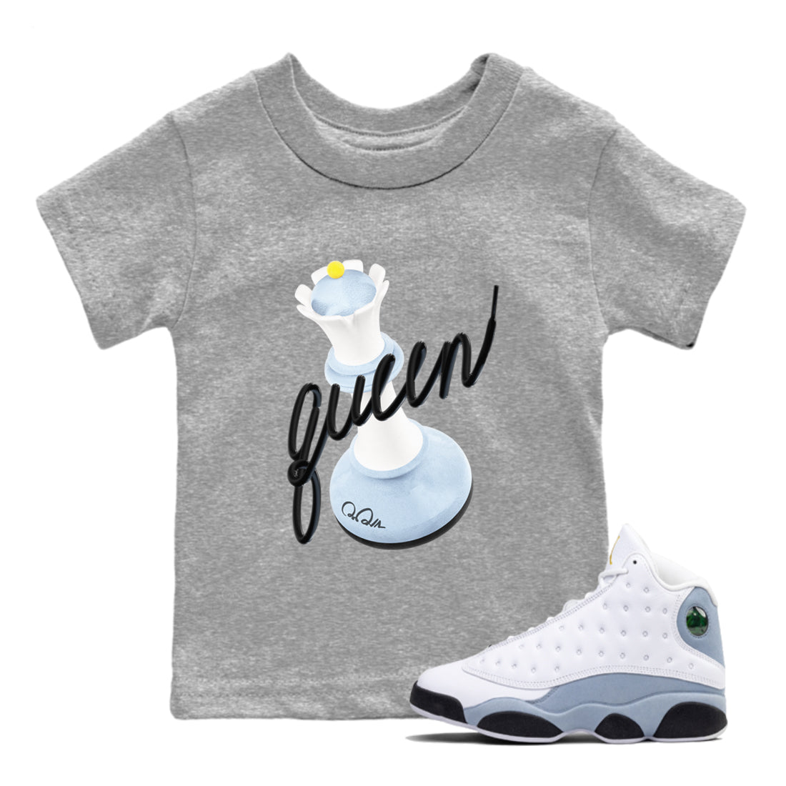 3D Queen snkmatch Tees Kids - Air Jordan 13 Blue Grey