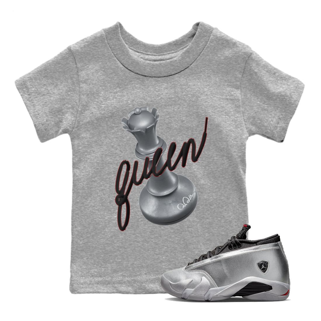 3D Queen Kids Tops - Air Jordan 14 Metallic Silver