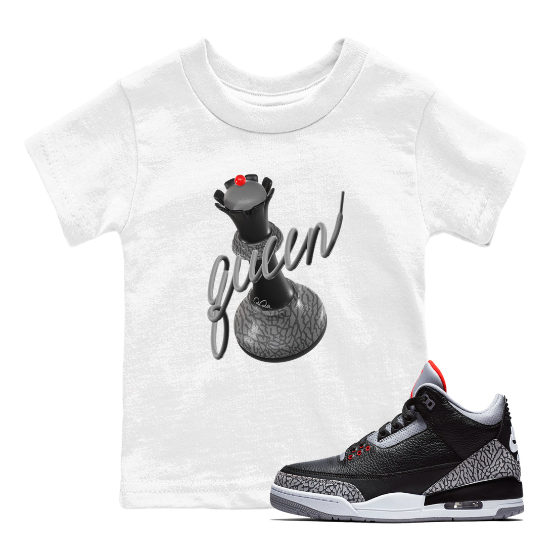 3D Queen snkmatch Tees Kids - Air Jordan 3 Black Cement