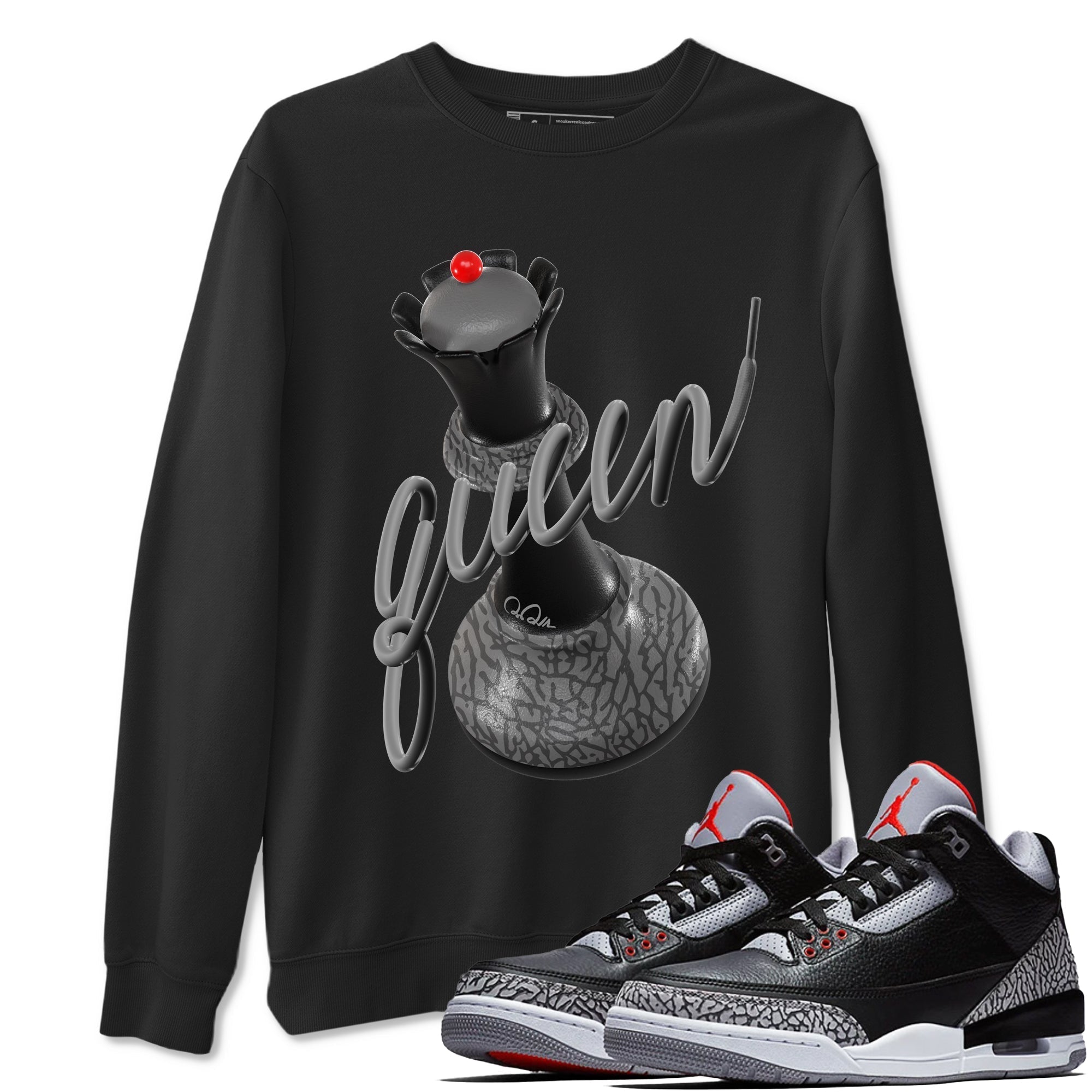 3D Queen snkmatch Tees - Air Jordan 3 Black Cement