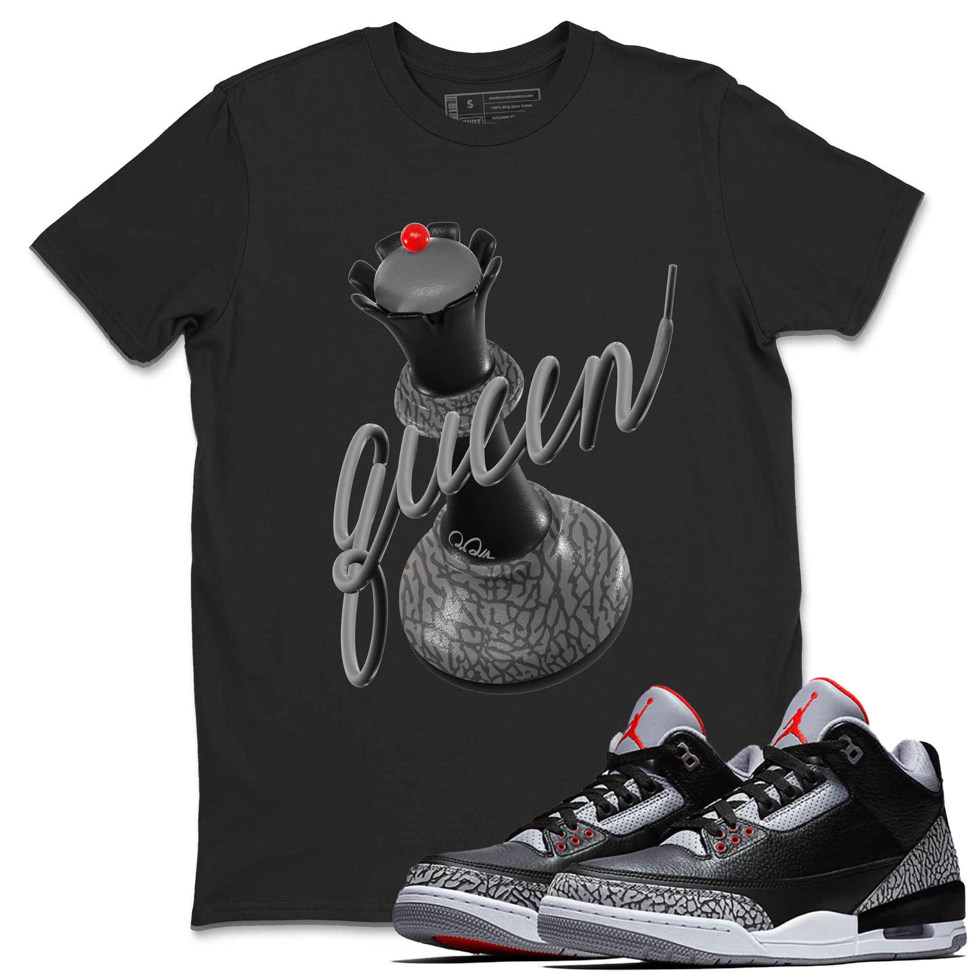 3D Queen snkmatch Tees - Air Jordan 3 Black Cement