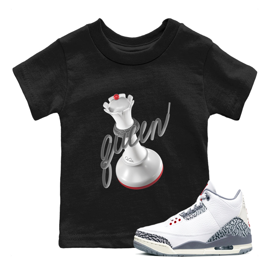 3D Queen snkmatch Tees Kids - Air Jordan 3 Cement Grey