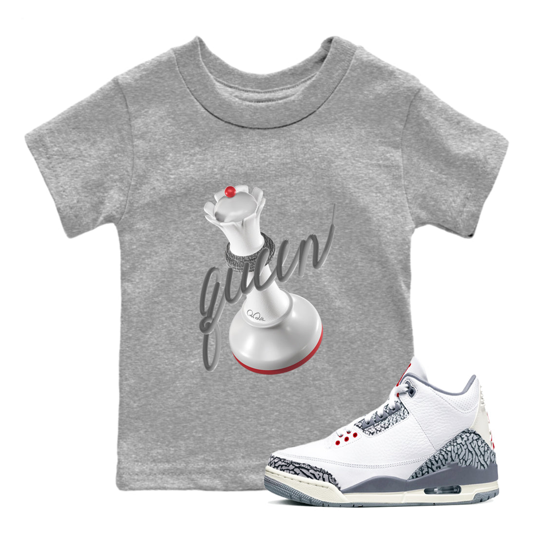 3D Queen snkmatch Tees Kids - Air Jordan 3 Cement Grey