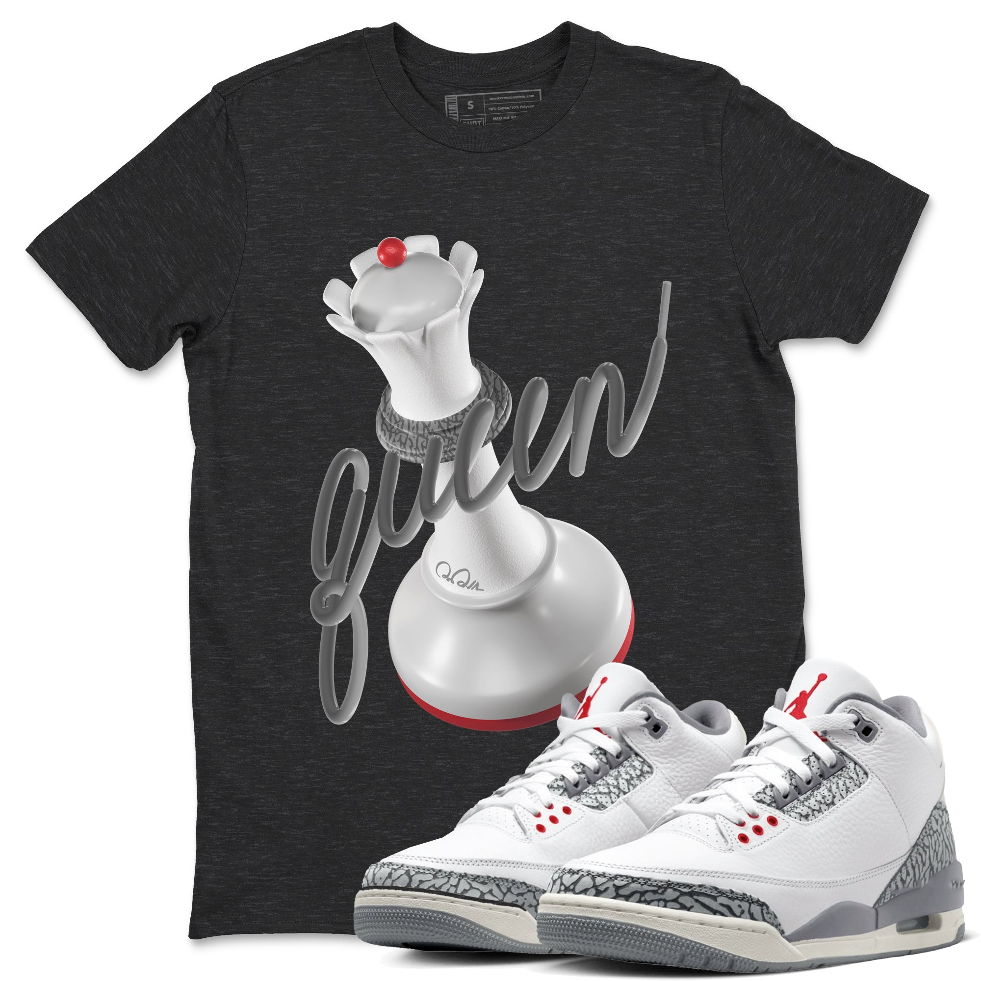 3D Queen snkmatch Tees - Air Jordan 3 Cement Grey