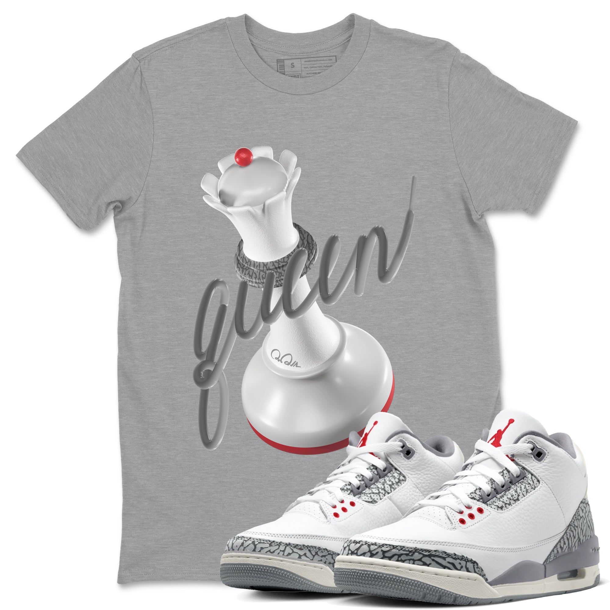 3D Queen snkmatch Tees - Air Jordan 3 Cement Grey