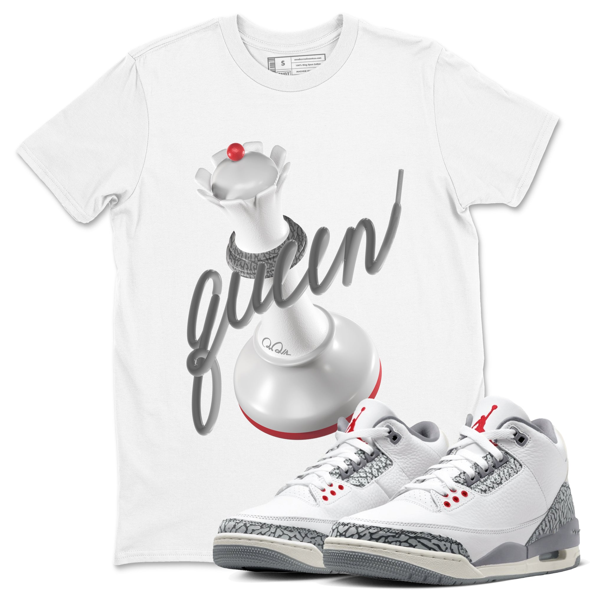 3D Queen snkmatch Tees - Air Jordan 3 Cement Grey