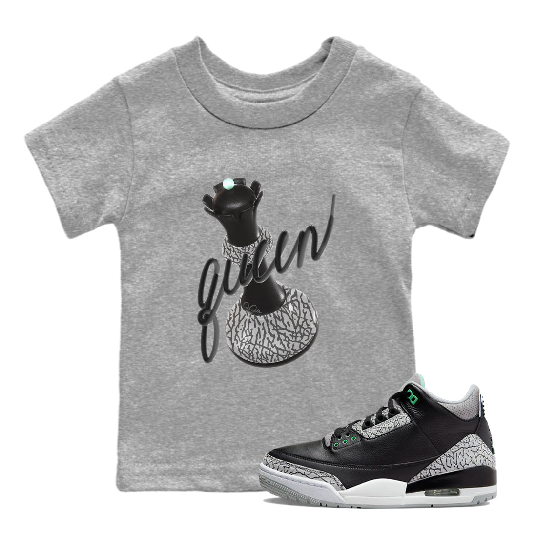 3D Queen snkmatch Tees Kids - Air Jordan 3 Green Glow