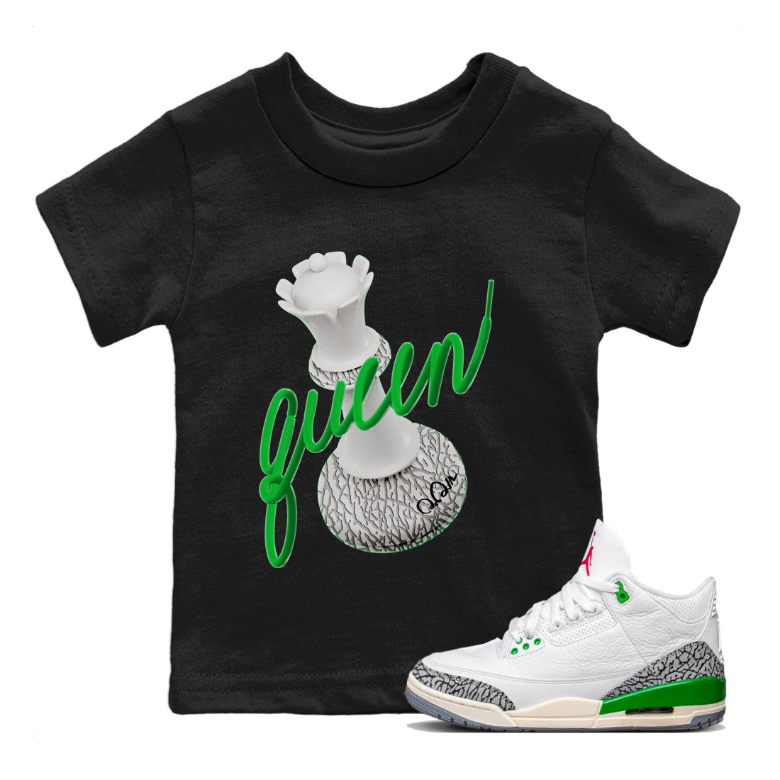 3D Queen Kids Tops - Air Jordan 3 Lucky Green