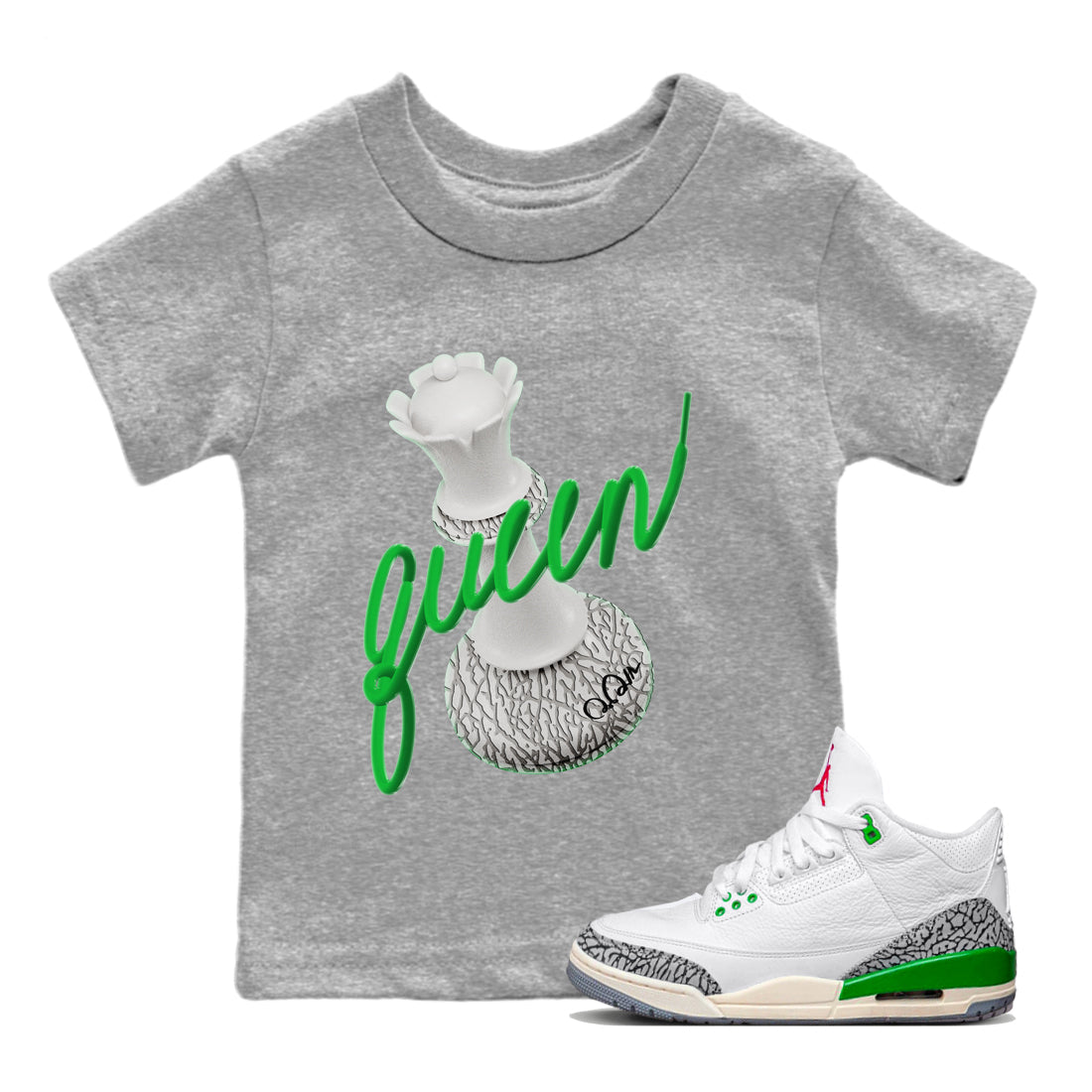 3D Queen Kids Tops - Air Jordan 3 Lucky Green