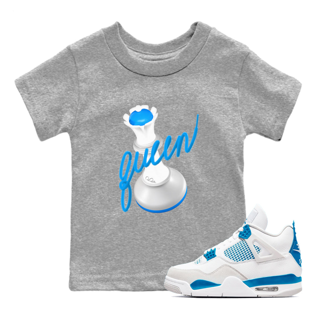 3D Queen snkmatch Tees Kids - Air Jordan 4 Military Blue