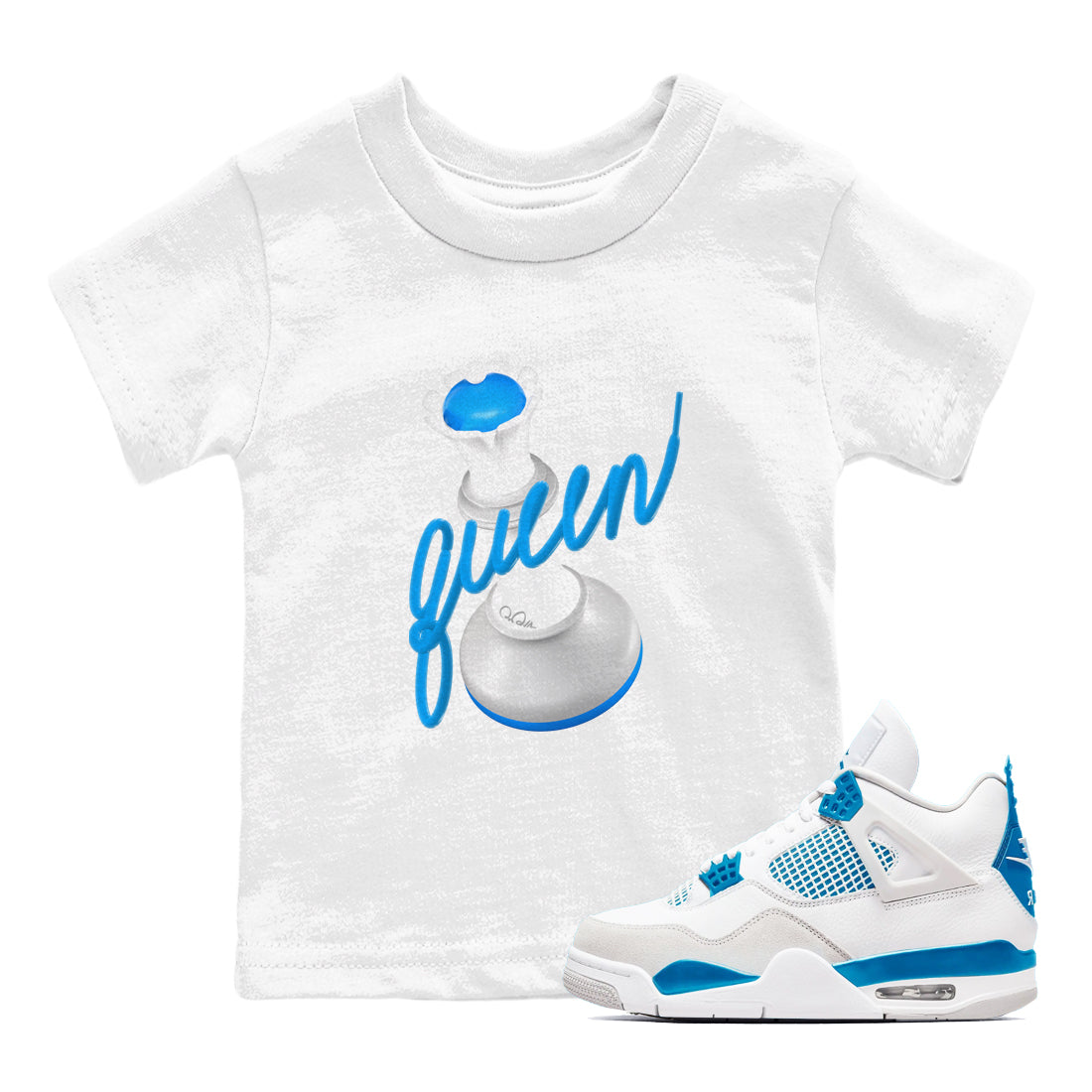 3D Queen snkmatch Tees Kids - Air Jordan 4 Military Blue