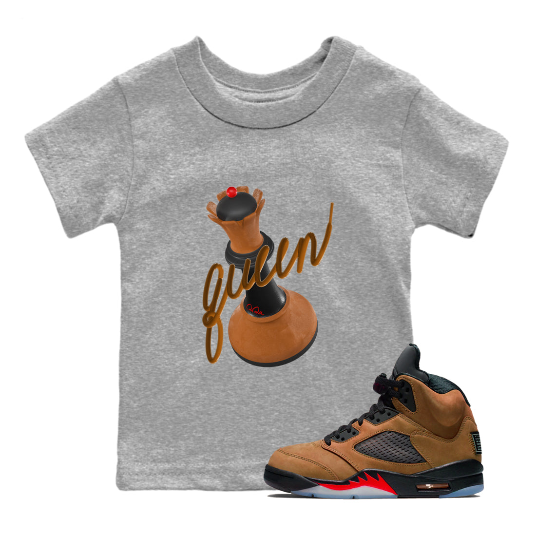 3D Queen snkmatch Tees Kids - Air Jordan 5 Archaeo Brown