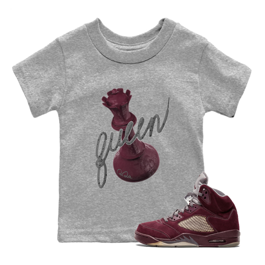 3D Queen Kids Tops - Air Jordan 5 Burgundy
