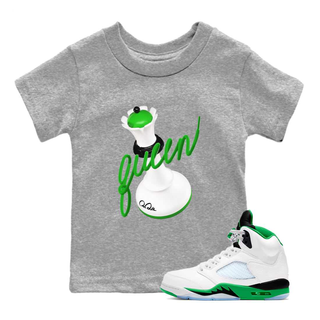 3D Queen snkmatch Tees Kids - Air Jordan 5 Lucky Green